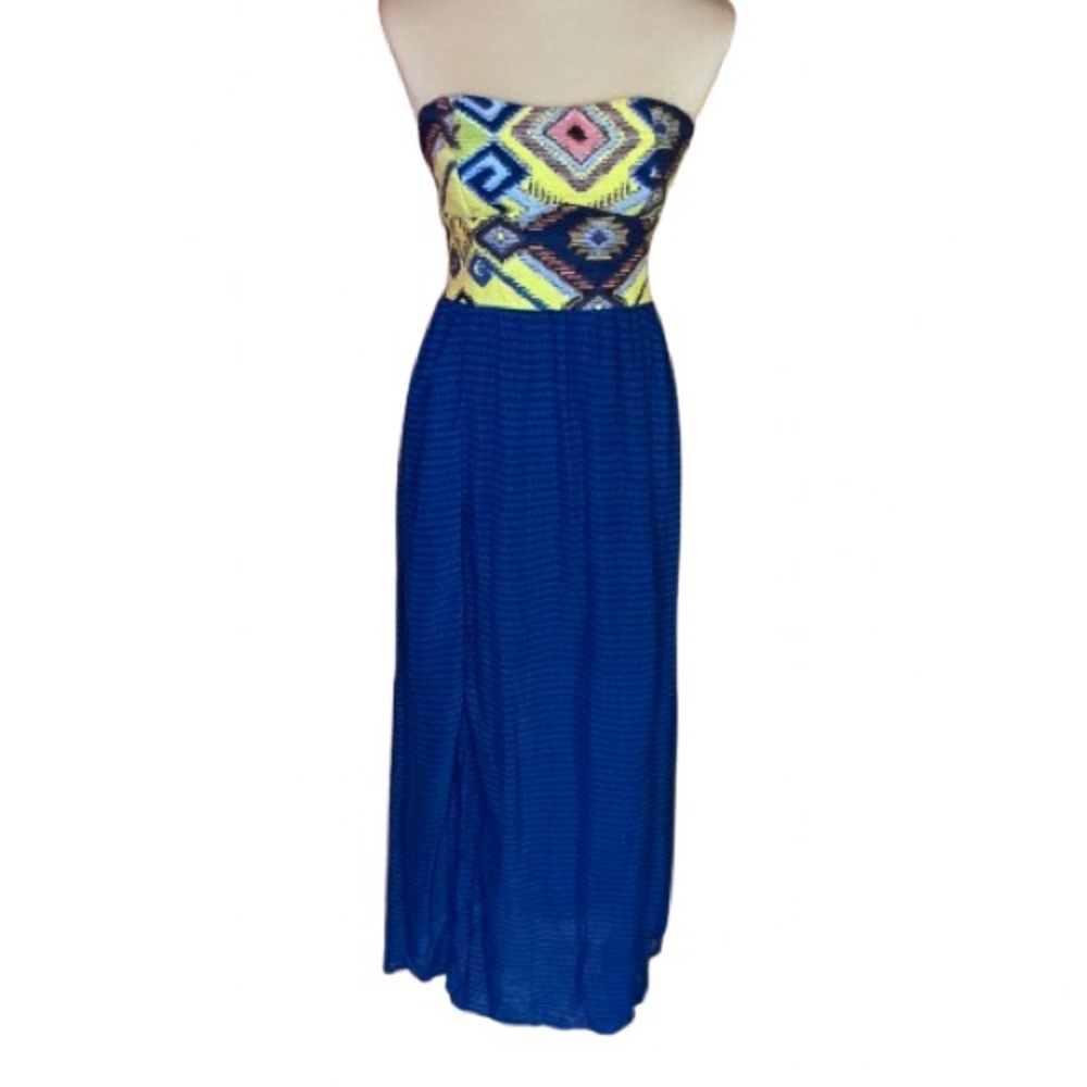 Vtg Y2K Colorful Aztec Strapless Maxi Dress
